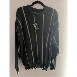 NWT TARTAN GREEN STRIPED FALDO GOLF BY PRINGLE CREW NECK COTTON PULLOVER SZ XL